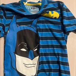 DC Comics Batman Blue and Black Striped Kids Costume Tee with Yellow Bat Accent